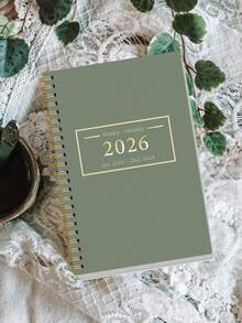 1 Peça Planejador Mensal A5 Minimalista Verde Sálvia 2026, Calendário Espiral Dourado com Grades, Lista de Tarefas & Mini Calendários, Acessórios de Mesa de Escritório Cadernos para Acessórios de Professor de Escola, Presentes de Halloween - Retângulo - Visão 1