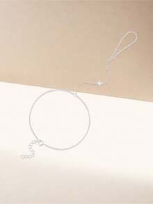 SereneSpark 1pc S925 Sterling Silver North Star CZ Hand Chain Dainty Hand Harness Finger Bracelet Stackable Hand Jewelry Wedding Birthday Gift For Women - Silver - View 5