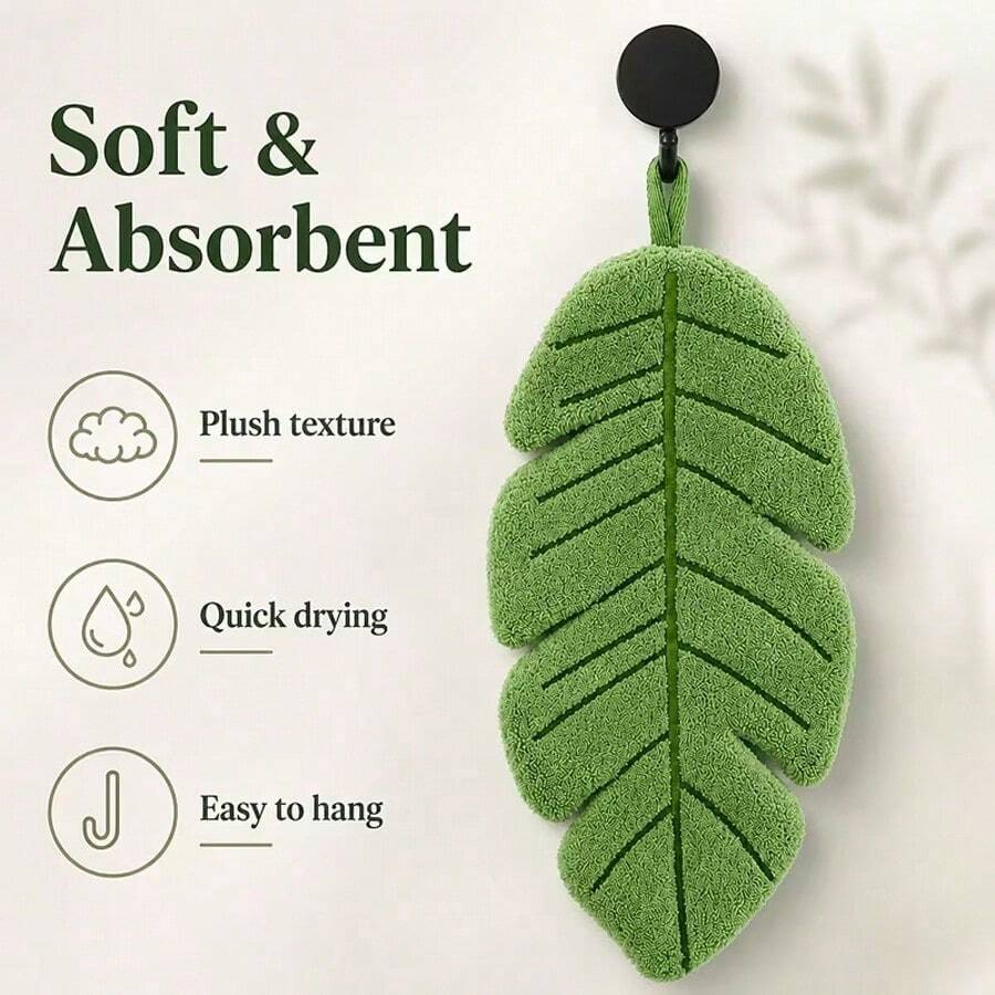 1/2pcs Leaf Shaped Hanging Towel Set, Soft Absorbent Decorative Hand Towel With Wall Hook, Cute Plant Style Bathroom Kitchen Farmhouse Towel, Unique Gift For Plant Lovers, Suitable For Home Apartment RV Daily Use - Multiple Styles - View 1