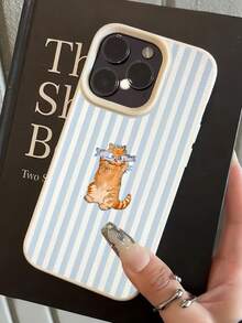 1pc White Matte Minimalist Lens Protection Orange Cat & Fish Pattern Phone Case, Personalized Compatible With Iphone 16 Pro Max/17/16/15/14 Plus/13/12/11/Air, Compatible With Samsung Series - Multicolor - View 4
