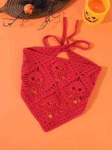 1 pieza Pañuelo de cabeza de punto con calavera y triángulo estilo calle Y2K, hueco y transpirable, con lazo, accesorio de cabello personalizado para mujer, estilo calle, chica hot, subcultura, accesorio para fotos, disfraz de fiesta de Halloween - Multicolor - Ver 8