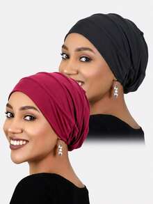 2pcs Women's Headscarf Hats, Postpartum Beanie, Chemotherapy Cap, Sleeping Cap, Hair Protection Soft Hat, Suitable For Daily Use - Multicolor - View 11