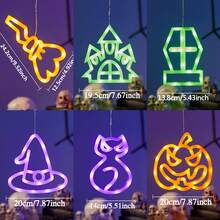 Glowing Wizard Hat Pumpkin Suction Cup Light Hanging Decor, Halloween Decoration, Spooky Atmosphere, Window Arrangement Colorful Light Pendant - Multicolor - View 3