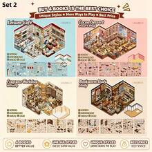 Isometric Mini Town Commercial Street Scene Stickers, Miniature Shop Models Including Coffee Shop, Flower Shop, Bookstore And More, Exquisite Planner Diary Fun Sticker Book Material, Sticker Aesthetics, Vintage Style Planner Supplies - B - View 8