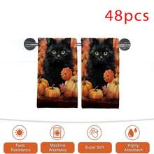2/4/48pcs Autumn Series Dark Night Black Cat & Pumpkin Pattern Printed Kitchen Towels - Super Soft, Highly Absorbent Polyester Tableware And Hand Towels, Perfect For Holiday Decor, Kitchen Decor, Party Decor - Multicolor - View 15