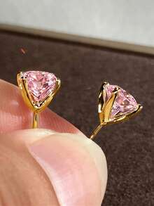 1 Stück romantische Ohrstecker mit kubischem Zirkonia für Frauen, Hochzeits- und Verlobungsparty-Schmuck, Valentinstag-Geschenk - Goldgelb - Übersicht 2