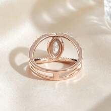 Women's Elegant Marquise Zirconia Inlaid Rose Gold Plated Double Layer Intertwined Hollow Ring - Rose Gold - View 4
