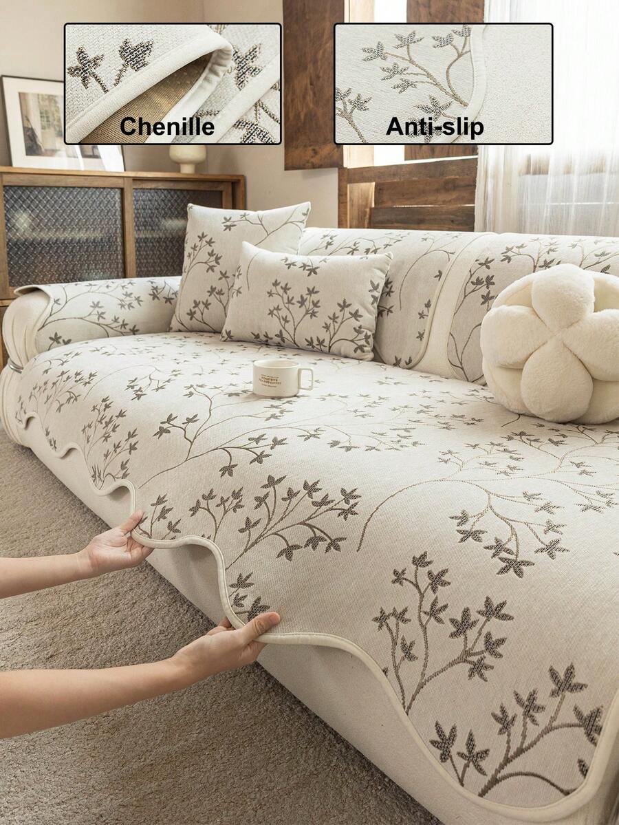 1 Stück Chenille-Sofabezug mit hohem Flächengewicht, rutschfeste haustierfreundliche Sofaauflage, dekorativer Stoff für alle Jahreszeiten und Feiertage, Heimdekoration, geeignet für 1/2/3/4-Sitzer Sofa Armlehne und Rückenlehne - Beige - Übersicht 1