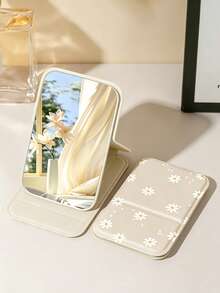 Daisy Pattern Fashionable Portable Makeup Mirror, Folding Mirror, Suitable For Touch-Ups Anytime; Ideal For Home, Dormitory And Office; Folding Mini Design, Easy To Carry; Suitable As Birthday Gift For Women, Girls, Best Friends And Colleagues, Also A Great Holiday Gift For Girlfriend. - Multicolor - View 1