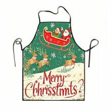 1pc Christmas Santa, Christmas Bell, Christmas Snowflake, Christmas Reindeer, Christmas Tree, Christmas Snowman, Christmas Penguin, Christmas Cartoon Animal Pattern Chef Apron, Apron, Suitable For Home Decor And Kitchen Use. Made Of 100% Polyester Material, Designed As Sleeveless Style, Perfect For Home Kitchen, Outdoor BBQ Cooking. This Printed Apron Is Unisex, Machine Washable And Reusable, An Essential Kitchen Item - Multicolor - View 9