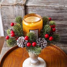 1/2pcs Christmas Decor Ornaments, Artificial Pine Branch Wreath, Desktop Candle Holder, Scented Candle Set, Amber Glass Jar Candle, Wooden Base Candle Holder, Pine Cone Decor, Frosted Pine Cone, Red Berry Decor, Christmas Wreath, Wall Hanging Wreath, Door Hanging Decor, Holiday Tabletop Decor, Living Room Decor, Dining Table Centerpiece, Entryway Decor - C - View 4