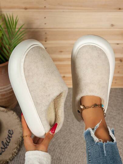 Women's Autumn Casual Plush Upper & Lining Warm Soft Lightweight Comfortable Indoor Slip-On House Slippers