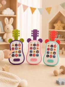 吉他造型嬰兒音樂電話玩具，多功能早教聲光玩具，3色幼兒互動玩耍玩具，嬰兒生日禮物 - 彩色 - 查看 7