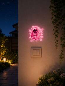 1 buah Stiker Dinding Pink Bercahaya dalam Gelap, Stiker Saklar Lampu Bergambar Astronot Lucu Memeluk Bulan dan Bintang, Dekorasi Dinding Bercahaya PVC yang Dapat Dilepas, Cocok untuk Kamar Tidur Anak, Dekorasi Rumah - A - View 4