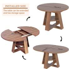 Modern Extendable Oval Dining Table 43.3"-59" Convertible Round Table With Removable Leaves Storage Shelf Wood Base Space Saving Furniture For Living Room Kitchen Area, Walnut - Multicolor - View 8