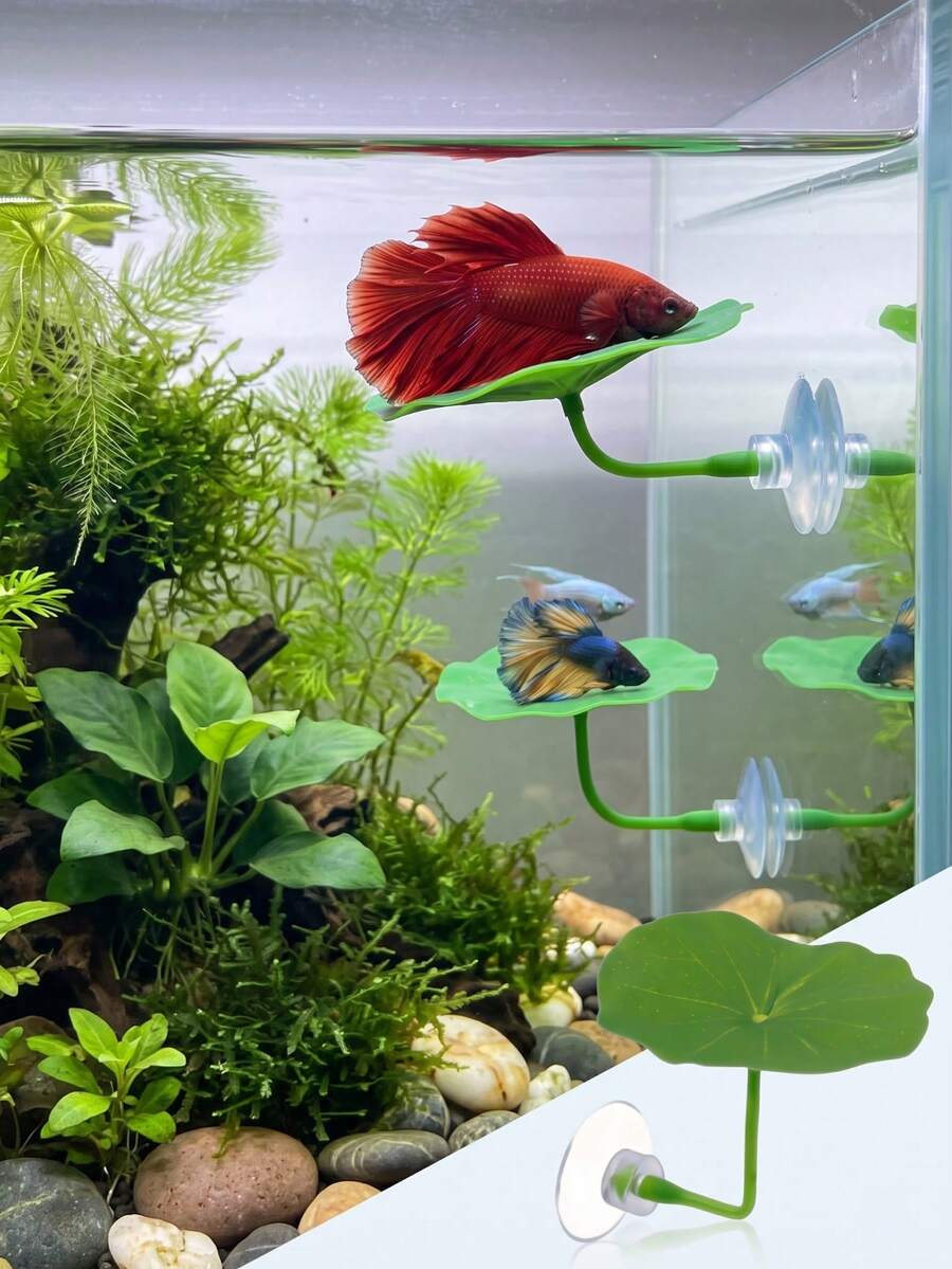 3pcs/1pc Betta Fish Resting Leaf Hammock, Artificial Lotus Leaf Spawning Bed For Aquarium, Realistic Silk Plant Decor With Suction Cups, Small Fish Hiding Cave, Essential Aquarium Accessory, Perfect Gift For Fish Tank - A - View 1