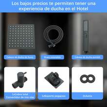MB Large square black rainfall shower system, powerful spray, dual shower heads, sleek matte black finish, durable metal construction, smooth wall-mounted design, comfortable bathing experience - Negro mate - Ver 6