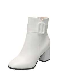 Women's Fashion Pointed Toe Ankle Boots With Buckle Design, Ankle-High Slimming Vintage High Heel Boots For Autumn/Winter - White - View 1
