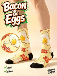 Cool 360° Printed Men's Socks - Streetwear Socks,Pizza Feast,Food Pattern,Fun Cuisine,Colorful,Funny Socks, Fit Daily, Holiday & Party Occasions - Yellow - View 1