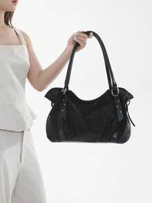 Relaxed Leopard Print Tote Bag For Women, New Minimalist Underarm Shoulder Handbag - Black - View 2