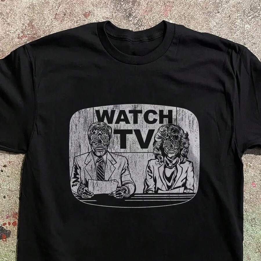 Camiseta de ciencia ficción de culto: Camiseta de la película News They Live Alien (Estampado descolorido) - Negro - Ver 1