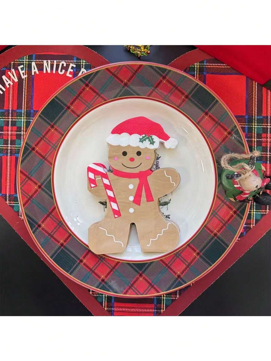 20pcs Christmas Gingerbread Man Paper Napkins, Colorful Printed Holiday Paper Napkins. Creative Gingerbread Shaped Disposable Paper Napkins, Suitable For Restaurant Holiday Use And Tabletop Decoration, Perfect For Christmas And All Holiday Occasions.