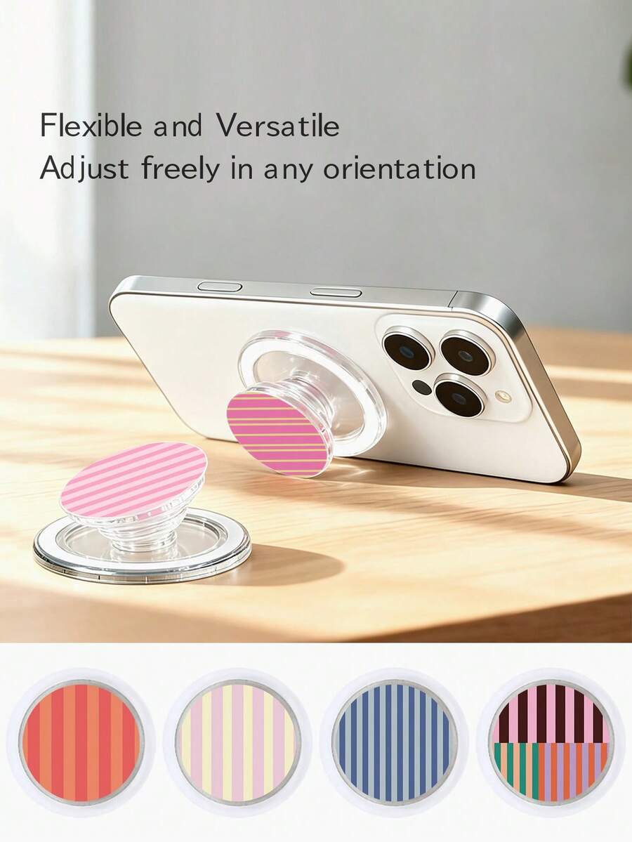 Striped Transparent Magnetic Retractable Rotating Phone Stand, Universal Magnetic Desktop Ring Phone Holder - Multicolor - View 1