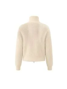Women's Casual Commute Stylish Elegant Relaxed Solid Color Stand Collar Long Sleeve Drop Shoulder Double Front Zipper Slim-Fit Sweater, Fall Winter - Apricot - View 6