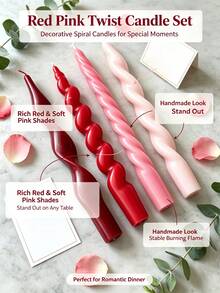 4 Packs Red Pink Gradient Spiral Taper Candlesticks, Elegant Curved Twist Decorative Tall Candles, Warm Light Atmosphere Candle Gift For Anniversary, Valentine, Indoor Dining Table Decoration Romantic Table Centerpiece Decor For Wedding - Gradient Red and Pink 4-piece Set - View 4