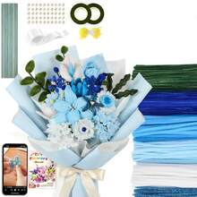 834pcs Blue Floral Crafting Set, Plush Chenille Stems, Petals, Stems, Tape, Ribbons, With Video Tutorial, DIY Floral Arrangement, Wedding Bouquet And Handmade Gift Projects Creative Craft Materials, Mother's Day, Valentine's Day Creative Gift - Blue Series - View 2
