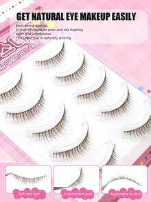 5 Pairs Brown Korean-Style Short 3D Natural Short False Eyelash Clusters, Bare Makeup Eyelashes, Invisible Natural Curl, Innocent Big Eye Eyelashes - Brown - View 3