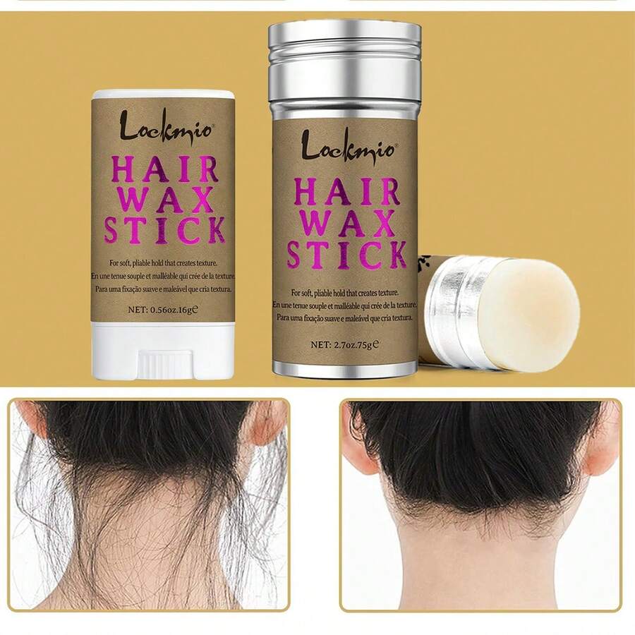 LOCKMIO 16g+75g Anti-Frizz Hair Wax Stick Long-Lasting Control Flyaway Hair Styling Wax Cream For Hairline And Broken Hair Taming - L-16g-75g-purple-wax-stick - View 1