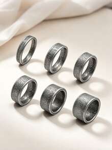 6-Piece Set Of Vintage Minimalist Plain Stainless Steel Men's Rings, Men's Jewelry Accessories, Suitable For Everyday Business Versatile Jewelry - Antique Silver - View 7