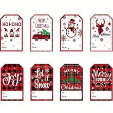 100pcs Christmas Gift Tags - Red Plaid Design With Holiday Messages Like Ho Ho Ho, Joy, Merry Christmas And Let It Snow - Multicolor - View 11