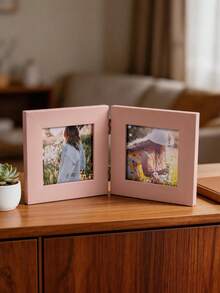 1pc Foldable Multi-Panel Hinged Photo Frame, Pink Square Desktop Photo Frame, Independent Collage Photo Frame, Suitable For Family Portraits, Couple Photos, Desktop Decoration, Home Beautification Display And Memorial Photo Display - Multi-color - View 2
