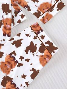 2pcs/Set Women's Pajama Set, Animal Cow Print, Autumn/Winter Women's Loungewear, Long Sleeve Lapel Top And Pants, Wearable Set - Multicolor - View 6