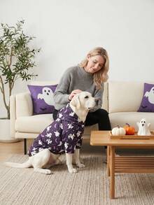 1 PIEZA Sudadera con capucha de Halloween para perro - Sudaderas cálidas para perro, sudaderas con estampado completo para perros pequeños medianos y grandes, ropa para perro con estampado completo - Patrón de Halloween con fantasmas y murciélagos - Multicolor - Ver 5
