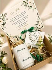 Kit Caixa de convites para padrinhos de casamento MDF Personalizado manual dos padrinhos, convite e xicaras em procelana - 1PC - Visão 1