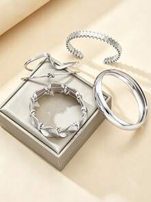 11/6/5/1pc Set Vintage Fashion Glamorous Wavy Knot Round Patchwork Silver Bracelet Suitable For Women's Daily, Party And Vacation Wear, Gift - Silver - View 7