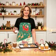 1pc Christmas Santa, Christmas Bell, Christmas Snowflake, Christmas Reindeer, Christmas Tree, Christmas Snowman, Christmas Penguin, Christmas Cartoon Animal Pattern Chef Apron, Apron, Suitable For Home Decor And Kitchen Use. Made Of 100% Polyester Material, Designed As Sleeveless Style, Perfect For Home Kitchen, Outdoor BBQ Cooking. This Printed Apron Is Unisex, Machine Washable And Reusable, An Essential Kitchen Item - Multicolor - View 3