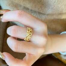 French Vintage Zirconia Inlaid 18K Gold Plated Sparkling Hollow Floral Open Ring For Women - Gold - View 8