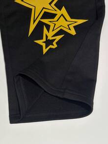 Lurzo Autumn/Winter Y2K Girls Retro Wide Leg Straight Pants, Asymmetrical Star Print, Elastic Waistband, Soft Fabric, Suitable For Campus, Outdoor And Street - Black - View 5