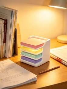 1pc 4-Layer Desktop Stackable Sticky Note Organizer, Suitable For Square Sticky Note Pads, Multi-Color Classification Sticker Storage Rack, Easy To Access, Minimalist Desk Organizer For Office, Home, Study, School, Stationery Storage, Simple Desk Tidy, Portable Memo Pad Display Stand - Multicolor - View 1