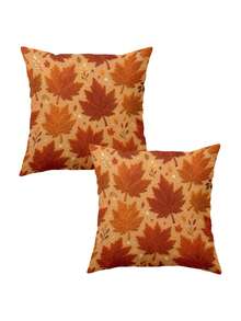 1/2/4pcs 17.7X17.7 Inch Autumn Maple Leaf Throw Pillow Cover - Textured Cushion Case Suitable For Sofa Bed, Zipper Closure, Machine Washable Fall Decor With Warm Earthy Maple Leaf Print, Cozy Contemporary Bedding Cover For Home - Orange - View 12