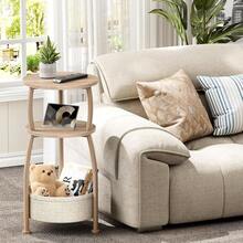 Small Side Table For Living Room With Storage Basket, 11.8 X24 In |   3 Tier Space Saving Round Side Table Nightstand, Couch Corner Stand For Sofa, Bedroom, Patio And Dorn Light Oak, Farmhouse - Light Oak - View 6