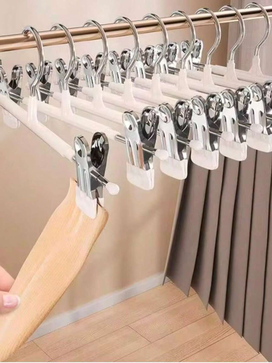 Coated Adjustable Pant Hangers, Available In 5/10/20 Pack, Rust-Proof Non-Slip No-Mark Clips, Multi-Functional For Pants & Skirts, Household Laundry Storage, No Fabric Damage - View 1