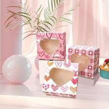 10Pcs 4.02*4.02*2.56in Sturdy Foldable Square Cardboard Gift Boxes, Heart Printed Pattern Favor Containers With Heart Cut-Out Clear Transparent Window, 4 Styles Available Packaging Boxes For Valentine's Day Party Candy Cookie Dessert Gift Wrapping - View 8