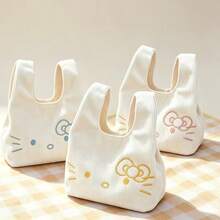 1pc Sanrio Hello Kitty Embroidered Corduroy Handbag, Cute Girl Mini Tote Bag For Daily Commute And Shopping, Christmas Halloween Birthday Gift - Multicolor - View 1