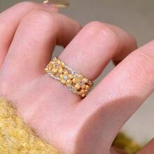 French Vintage Zirconia Inlaid 18K Gold Plated Sparkling Hollow Floral Open Ring For Women - Gold - View 6