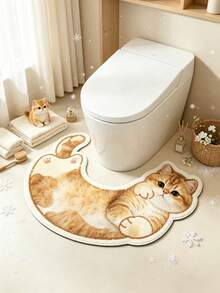 1pc Yellow Cat Pattern Floor Mat, Bathroom Mat, Bathroom Rug, Door Mat, Small Rug, Carpet, Floor Mat, Home Decor, Area Rug, Outdoor Mat, Home Decor, Area Carpet, Bedroom Rug, Washable Carpet - Multicolor - View 2